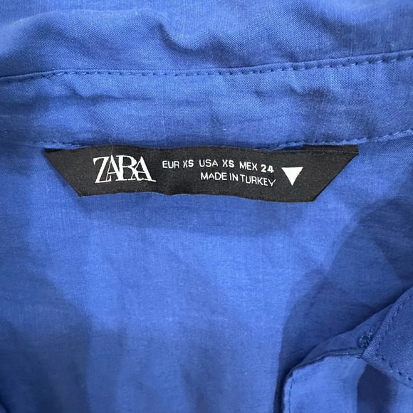 Zara Women’s Wrap Cross Long Sleeve Mini Dress Royal Blue Size XS EUC Side Zip - Picture 6 of 10